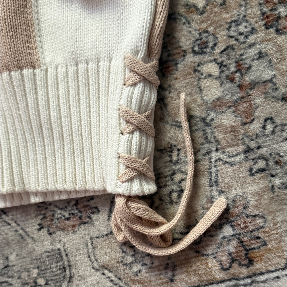 NWOT Industry Patchwork Cropped Tank in Cream & Tan - Picture 4 of 4